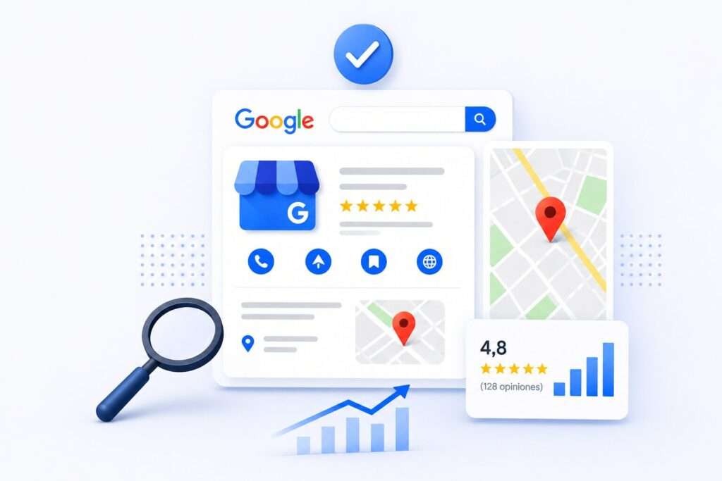 Ficha de Google Business Profile de un negocio español bien optimizada con fotos, reseñas y horarios