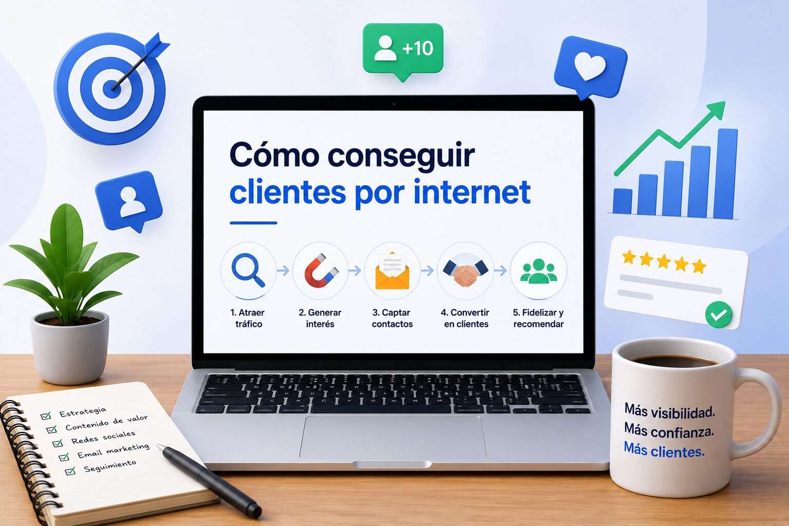 Empresaria española revisando leads y contactos generados por internet en su panel de CRM