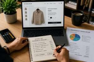 Empresario revisando presupuesto de tienda online con los factores que determinan el precio