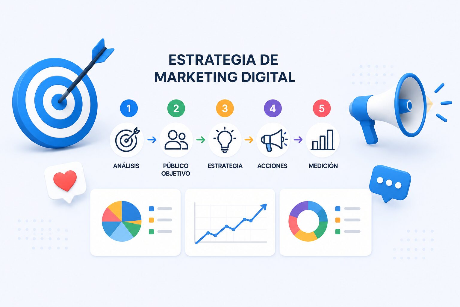 Diagrama con los componentes esenciales de una estrategia de marketing digital